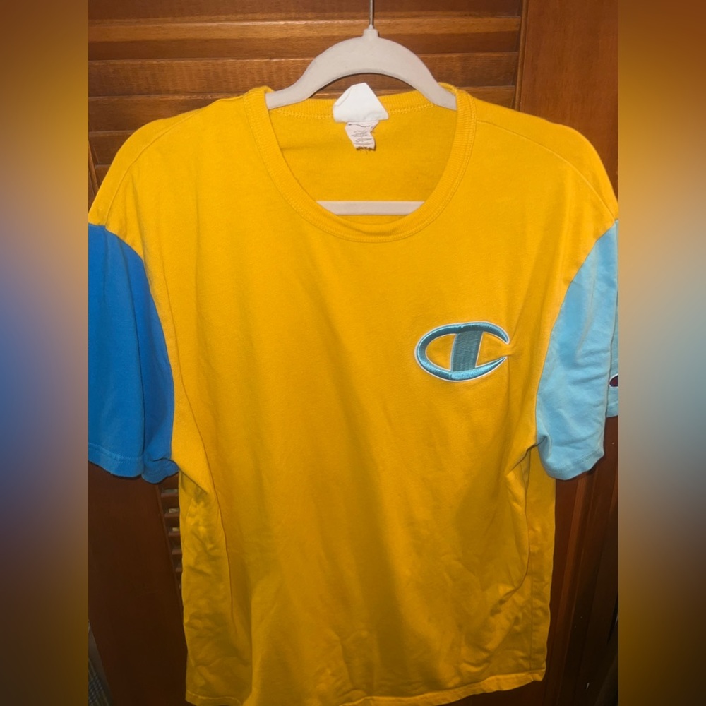 Champion color block yellow and blue t-shirt